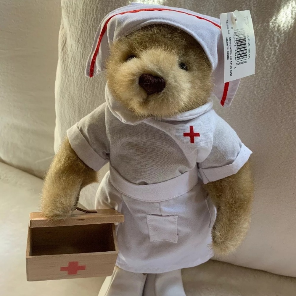 Plush Nurse Bear Toy - White and Cream Kids Plush